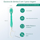 🎁Conjunto 5 em 1 de mini escova de dentes, fio dental, raspador de língua e palito