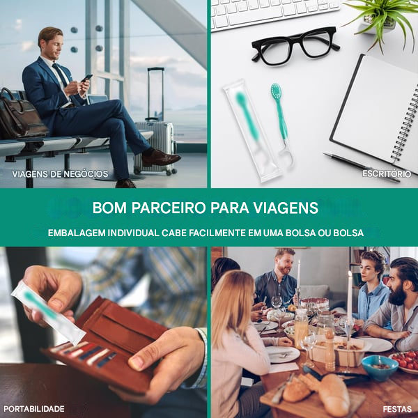 🎁Conjunto 5 em 1 de mini escova de dentes, fio dental, raspador de língua e palito