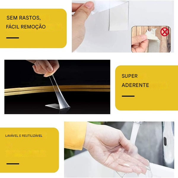 ⭐Fita mágica nano reutilizável para toda casa, cola sem rastros