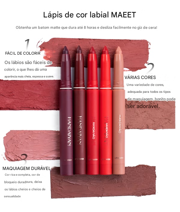 💋Lápis de batom fosco rotativos e apontáveis (COMPRE 1 LEVE 2)