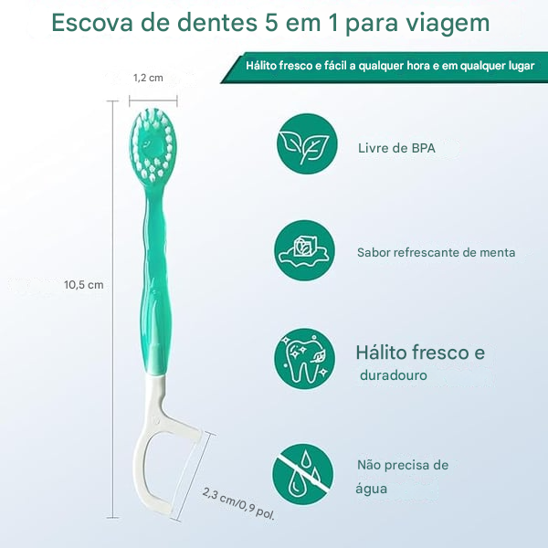 🎁Conjunto 5 em 1 de mini escova de dentes, fio dental, raspador de língua e palito