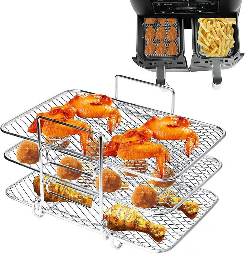 Grade para Air Fryer, Suporte para Torradas em Aço Inoxidável 304, Grelha Multi-Camadas, Churrasqueira