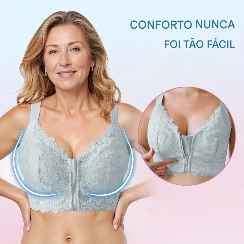 Sutiã Feminino Confortável com Fecho Frontal, Renda e Suporte para Postura