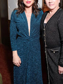 Vestido Maxi Deep V-Neck em Lurex Azul