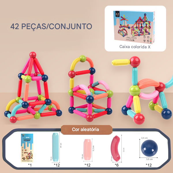 🔥Conjunto de bolas e hastes magnéticas - blocos de construção magnéticos educacionais - ( PROMOÇÃO DIAS DAS CRIANÇAS)