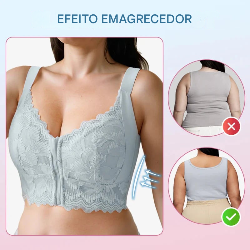 Sutiã Feminino Confortável com Fecho Frontal, Renda e Suporte para Postura