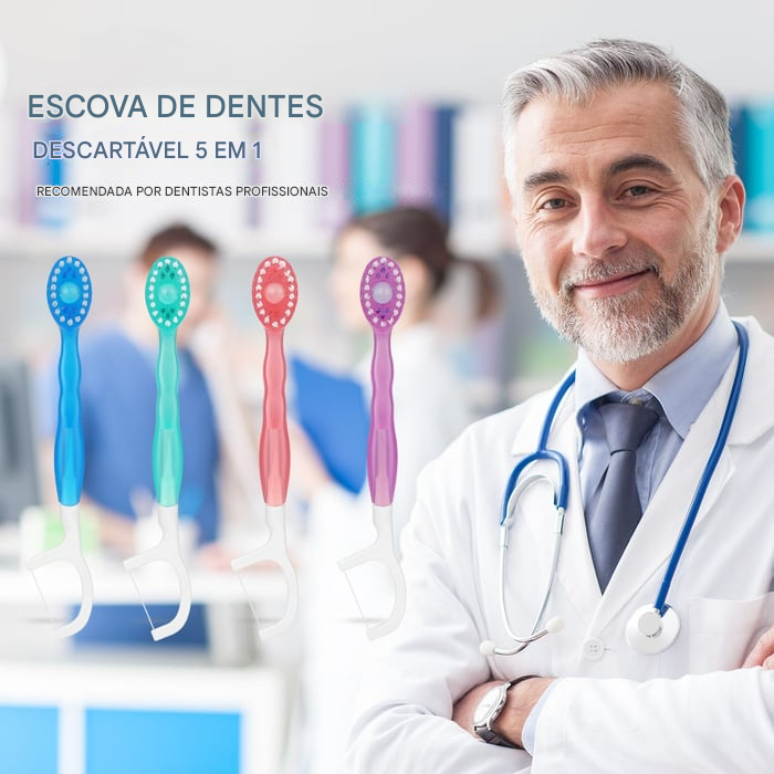 🎁Conjunto 5 em 1 de mini escova de dentes, fio dental, raspador de língua e palito