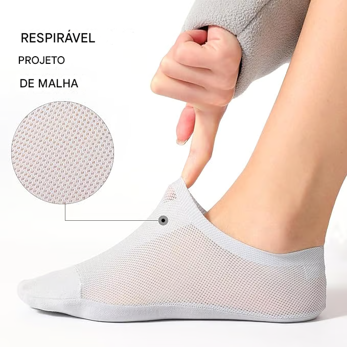 🔥 Meias Ultra Finas Invisíveis – Antiderrapantes de Algodão Combed