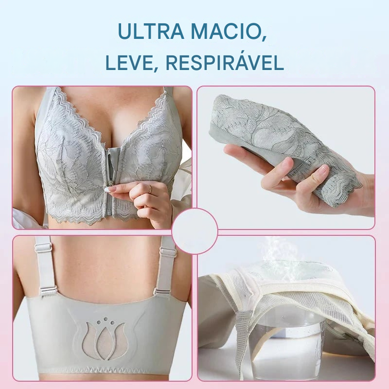 Sutiã Feminino Confortável com Fecho Frontal, Renda e Suporte para Postura