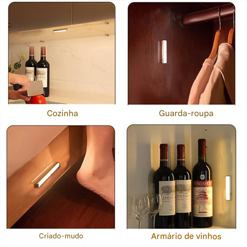Luzes LED Magnéticas com Sensor Inteligente e Recarregáveis (Pacote Com 6und.)