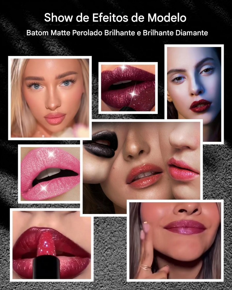 Brilho labial diamante, batom com glitter à prova d'água