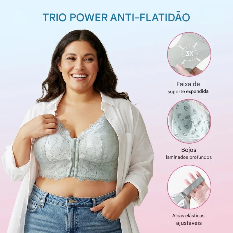Sutiã Feminino Confortável com Fecho Frontal, Renda e Suporte para Postura