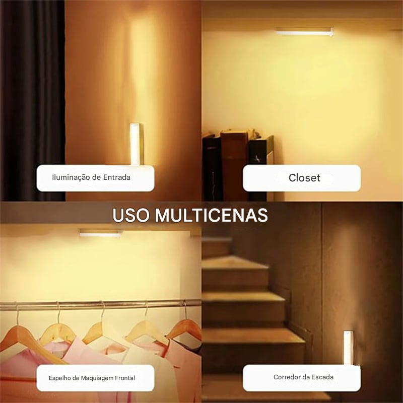 Luzes LED Magnéticas com Sensor Inteligente e Recarregáveis (Pacote Com 6und.)