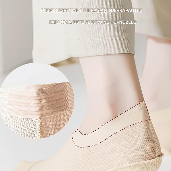 🔥 Meias Ultra Finas Invisíveis – Antiderrapantes de Algodão Combed
